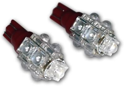 TuningPros LEDBW-T10-R9 Предупредување за сопирачки LED сијалици T10 клин, 9 флукс LED црвен 2-PC сет