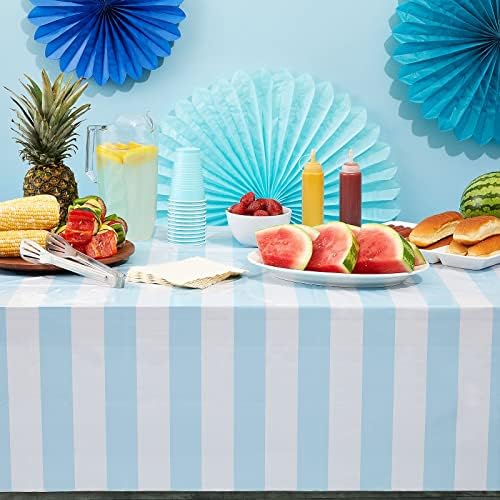 3 пакувања светло сино и бело лента со ленти, покритие за маса за еднократна употреба за летни украси за забава на плажа Тема