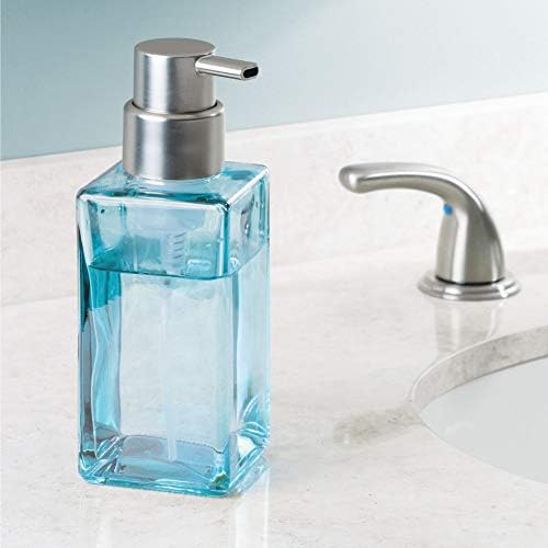 Interdesign Casilla Glass Fonaming Soap Dispenser Pump за кујна, countertop за бања и суети - сина/четкана