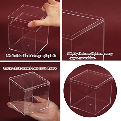 Акрилни кутии Камехаме за приказ 4 пакет чиста пластична квадратна коцка, 3,9x3.9x3.9inch/100x100x100mm Мала акрилна кутија со капак, пилула за бонбони и мали кутии за складирање