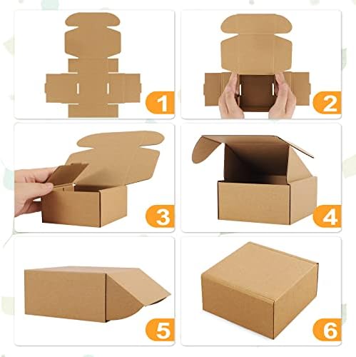 Eupako 6x4x3 брановидни кутии поштари 25 пакувања кафеави картони Мали кутии за испорака за испраќање со 25 налепници