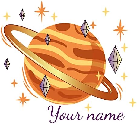 Персонализирајте Налепница За Име На Девојка Со Вселенска Портокалова Планета Со Прстен Во Ѕвезди И Дијаманти - Прилагодена Налепница