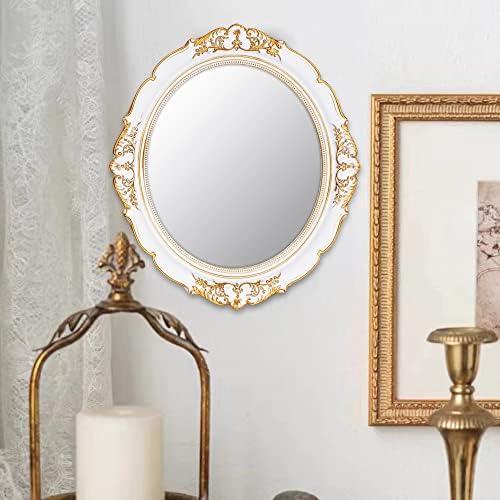 ИХМИР Декоративно Огледало Гроздобер Огледало Виси Огледало 14,8 х 13,1 инчи Овално Огледало Бело