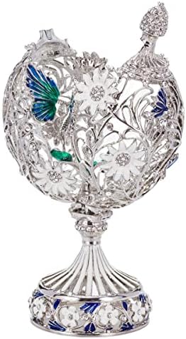 данила-сувенири Фаберже стил Врежан Јајце Со Цвеќиња &засилувач; пеперутка 6.6 сребрена боја