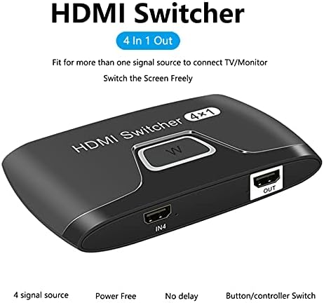 HDMI Прекинувач, 4 Порта 4K HDMI Прекинувач 4x1 Прекинувач Сплитер Со Поддржува Целосна HD 4K 1080p 3d Плеер