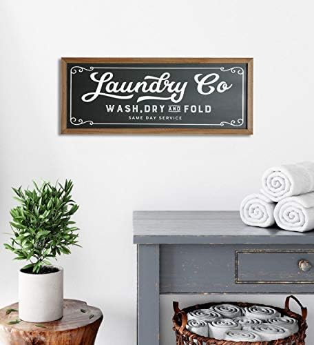 Знак за перење за семејни алишта за перење Декор рустикална дрвена рамка Фарма куќа wallидна уметност црна знаци Површинска водоотпорна