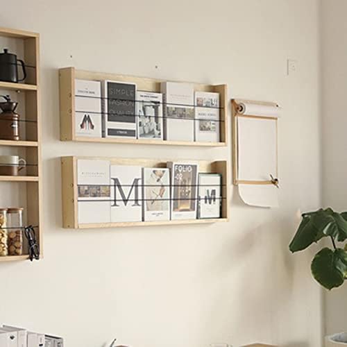 ZJKXJH Wall Sagazine Rack Wood, Natural Document Docusion Rack Rack, Организатор на полици за лебдечки книги од 8 см.