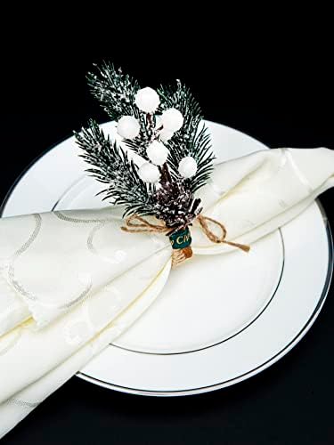 Прстени од салфетка Аззек-Божиќни украси 1 парчиња Божиќно растение за салфетка прстен Божиќни украси
