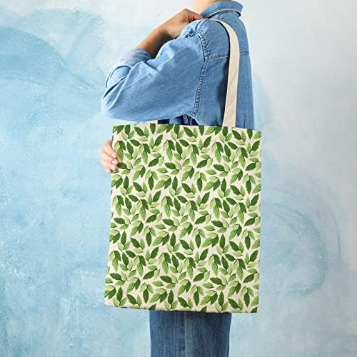 Зелен лист платно торбичка торба за печатење на намирници торбички за чанти за чанти за жени мажи за жени