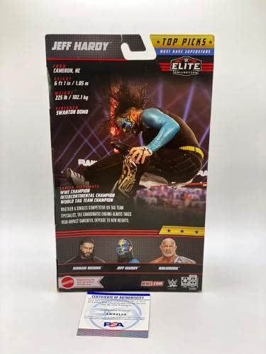 Effеф Харди WWF WWE AEW потпишана елитна акција фигура Нова во кутија w/COA PSA Yellow - Автограмирани картички за борење