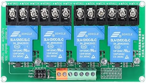 Exongy 4 канали реле модул 30A струја на оптоварување со изолација на OptoCoupler поддржува висок и низок Triger 5V 12Volt 24Volt по