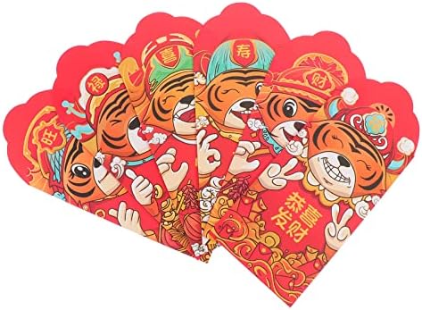 Бестојард 6 парчиња Новогодишни Црвени Пликови Кинески Тигар Хонгбао Торба За Среќа Пари 2022 Црвени Џебни Торбички За Нова Година