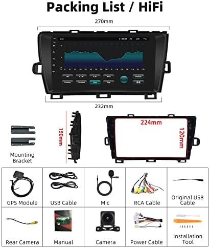 Андроид Автомобил Стерео за Тојота Приус 2010-2015 Со Apple Carplay, Rimoody 9 Инчен Екран На Допир Автомобил Радио СО GPS
