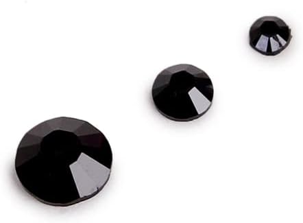1 кутија црна нокти кристална ринестон со повеќе димензии со рамни стаклени камења со стакло со стакло