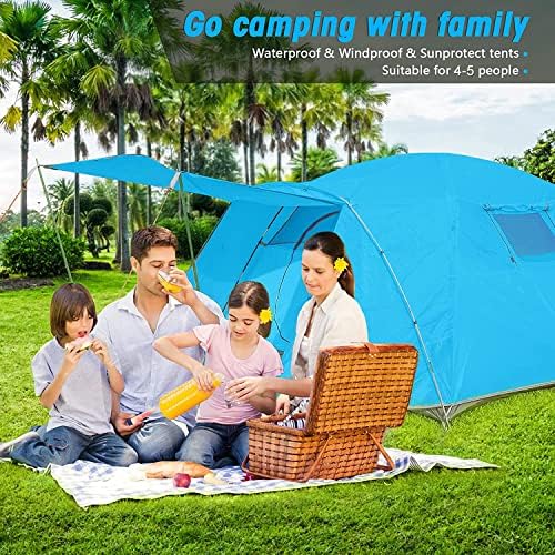 Toocapro Кампување шатор 4 ~ 5 лица, Семеен шатор за двојни слоеви на отворено, ветроупорни водоотпорни шатори со тремот, лесни шатори за