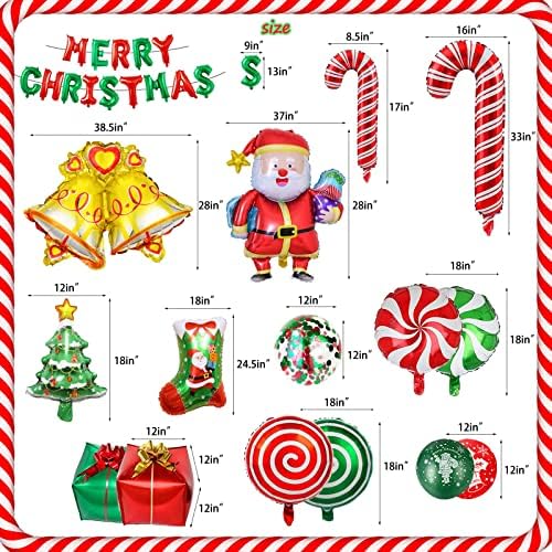 Божиќен балон Гарланд лак комплет со Божиќни забави украси Зелени црвени бонбони балони за подароци балони Божиќно дрво балони Дедо Мраз балон со фолија