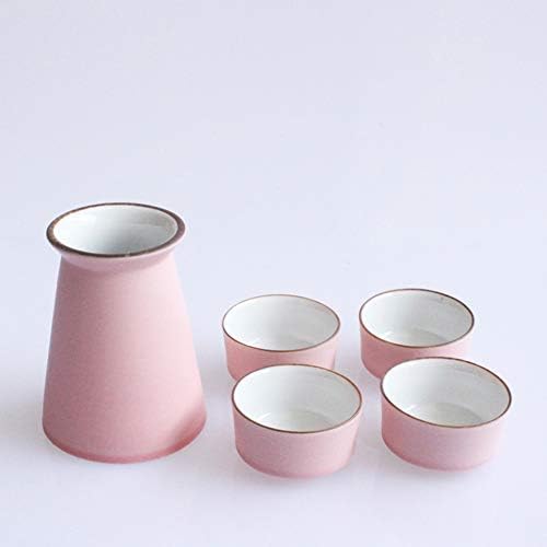 LHH Sake Set, Ceramic Sake Cup 5-парчиња, вклучувајќи 1 парчиња тенџере 4 парчиња чаши за Саки за најдобар подарок за семејство