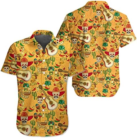 Мексикански хавајски кошули за мажи Цинко де мајо џеб на градите Алоха Хавајски кошули Обично копче надолу во Хавајскиот одмор