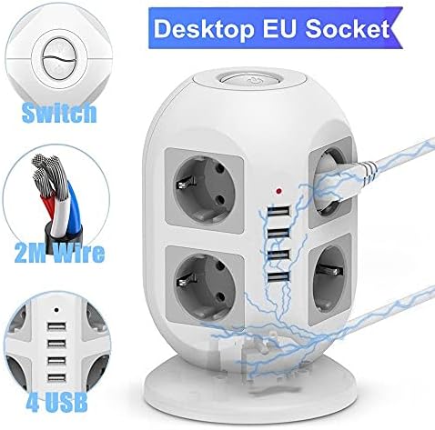 Doubao Desktop Multi Outlets Plugs Extension Socket European Power Strip со Switch USB порти и адаптери за напојување со жица од 1,5м/2м жица