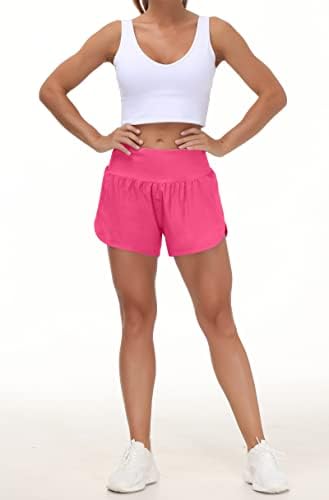 Wejustforu женски лесни шорцеви за трчање високи половини Брзи суви салата шорцеви решетки од патент џеб за тренингот атлетски