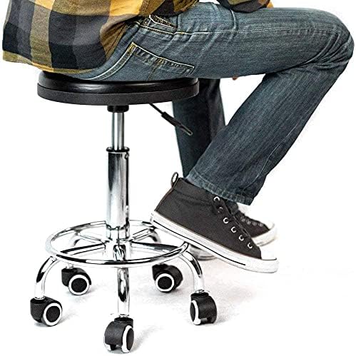 ZJDU PU кожа тркалење тркалачки столче, прилагодлива барстол со тркала и меко подлога за канцеларија и маса за масажа медицински салон