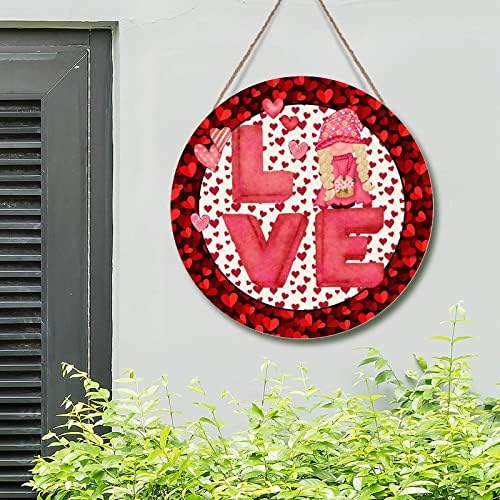Денот на вineубените loveубов gnome дрво уметнички плакета црвена розова точка ленти срцев венец дрва wallид знак на 14 февруари, денешен круг