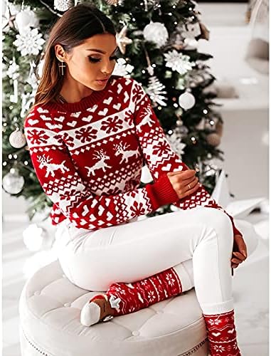 2022 есенски зимски долги ракави на женски плетен џемпер Божиќна снегулка ирваси симпатична случајна плетена пулвер врвови