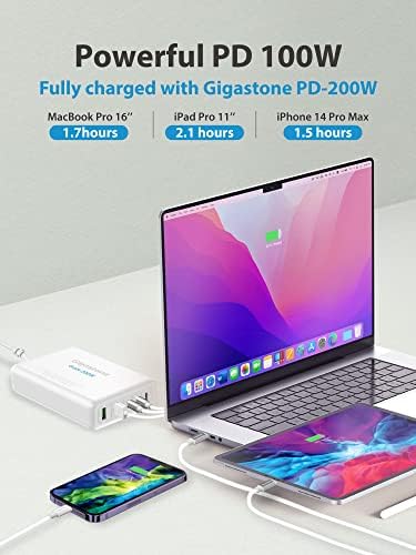Gigastone [Gan III] 200W USB C полнач, MacBook Pro True Fast Charge, Iphone Charger Fast Charging, PPS GAN Charger 5-Port, 2 USB-A + 3 USB-C-десктоп
