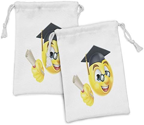 Лунарлива матурска ткаенина торбичка сет од 2, емотикон насмеана со очила и капаче за диплома, вредно студентско печатење, мала