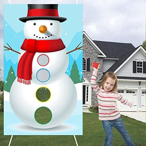 Снежен човек Среќен Божиќ фрлање игри Банер Заднини снегулки Рождество Божиќ