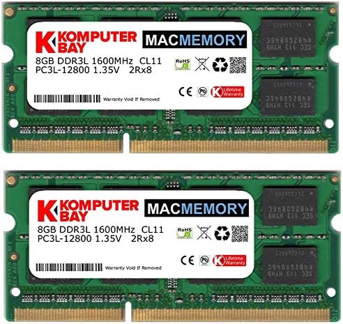 KomputerBay MacMemory 16GB DDR3 / DDR3L 1600MHz SODIMM PC3L-12800 2RX8 Двојна ранг 1,35V CL11 204-PIN Не-ECC Небуден лаптоп лаптоп меморија за надградба на меморијата
