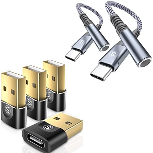 Sweguard USB C Femaleен до USB машки адаптер 4-пакет, тип Ц до USB адаптер и USB C до 3,5 mm AUX Адаптер за слушалки [2pack 0,6ft],