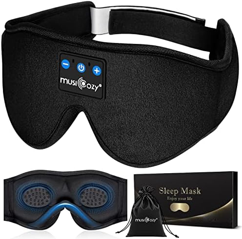 Слушалки за спиење MusicOzy 3D Bluetooth 5.2 безжична маска за спиење на главата, слушалки за спиење Музичка маска за очи за странични спиење, воздушно патување, вградени ултр?