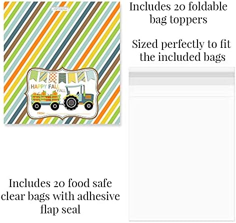 Среќен пад на тракторот со тикви со тикви со тематски торби за торбички за забави за третирање, сет од 20 торпи со торби со 20