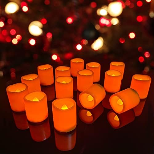 24 Пакет Ноќта На Вештерките Без Пламен ЛЕР Вотивни Свеќи Чајни Светла Свеќи Со Батерија Треперење Портокалови Светла За Свадба Денот На Вљубените
