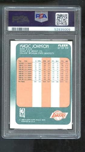 1988-89 Флеер #67 Меџик nsонсон ПСА 6 оценета кошаркарска картичка НБА 1988 1989 Лос Анџелес Лејкерс