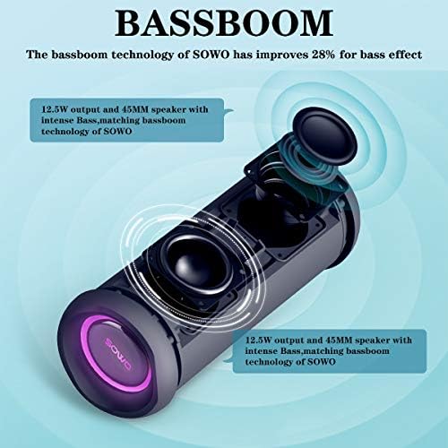 Безжични стерео звучници на отворено преносни Bluetooth звучници, безжичен IPX7 водоотпорен звучник, Bassboom Technology, TWS спарување, 16H Playtime, звучник со светла