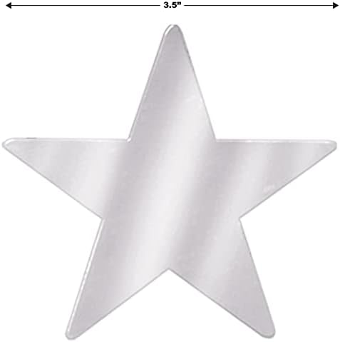 Beistle 57027-S Сребрена метална starвезди, 3-1/2 инчи, 12 парчиња по пакет