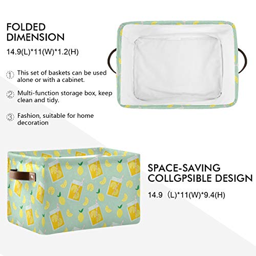 Правоаголна корпа за складирање лимон платно ткаенина со рачки - кутија за играчки/организатор за складирање на играчки/играчки за склопување на декор за игротека