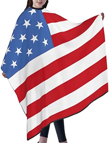 Барбер Кејп Професионален салон за фризури, Американско знаме големо барбер наметка Шал со еластичен врат за DIY фризура и боење на косата Перминг третман 55 x 66 во