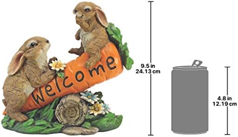 Дизајн Toscano HF317387 Bunny Bunch Rabbits Outdoor Garden Statue знак за добредојде, 10 инчи, целосна боја