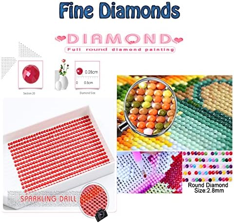 Дијамантски комплети за сликање за возрасни, Comollon Diamond Art Kids Почетник DIY 5D боја по броеви, голема целосна вежба со дијамантски точки