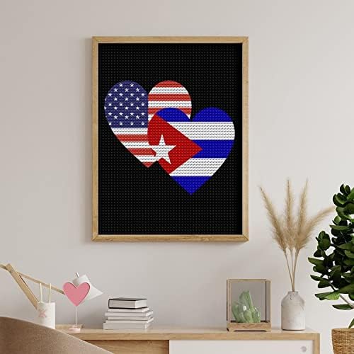 Куба Американско срце со знаме на срце, прилагодено дијамантско сликарство комплети, слика уметност со броеви за декорација на