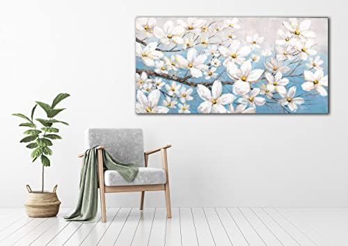Wallидна уметност - 24x48 инчи масло слики кои цветаат бели цвеќиња рачно изработени масло за сликање wallидна уметност 3Д рачно насликани на платно апстрактно уметничко