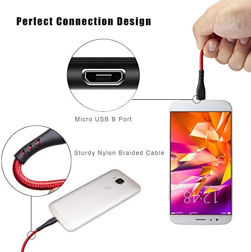 Micro USB кабел Плетенка 1ft, кабел за полнење со андроид Брз телефонски полнач со екстра долга најлонска плетенка за Samsung Galaxy S7 Edge/S7/S6, Белешка 5 4, LG