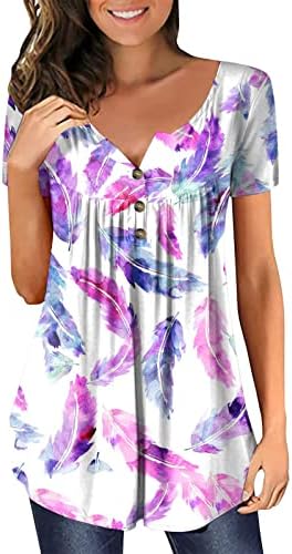 Летни врвови за жени 2023, 2023 летни обични облеки со кратки ракави маици цветни слатки маички маички трендовски блузи