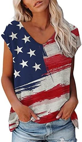 4-ти јули маици за жени патриотски графички кошули околу вратот со кратки ракави со кратки ракави врвови летни обични блузи