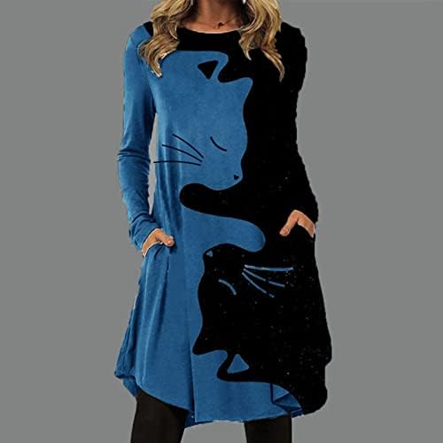 Nokmopo Џемпер Фустани За Жени 2022 Женска Мода Секојдневен Печатен Пуловер Со Тркалезен Врат Лабав Фустан Со Долги Ракави