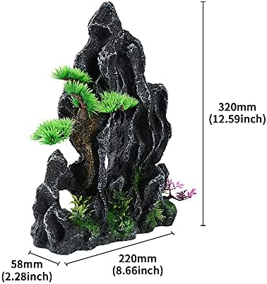 Аквариум Аквариум Планински поглед камен декорација, риба резервоар пејзаж украс смола Рокери карпеста пештера со мало растително дрво