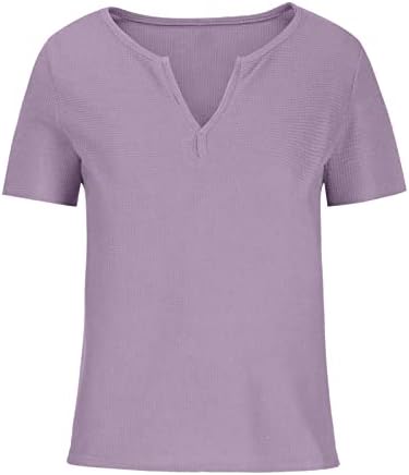 Tshirt жени есен летен краток ракав 2023 V вратот памук случајна лабава вклопена опуштена вклопена основна врвна маичка за дами